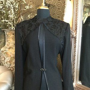 Vintage EL Ann black floral beaded jacket